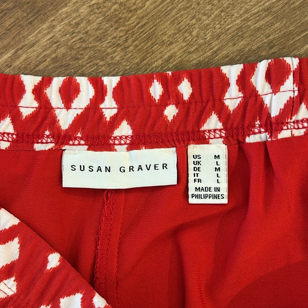 SUSAN GRAVER Liquid Knit Red White Print Straight Pull-On Skort Skirt sz M - Picture 4 of 7